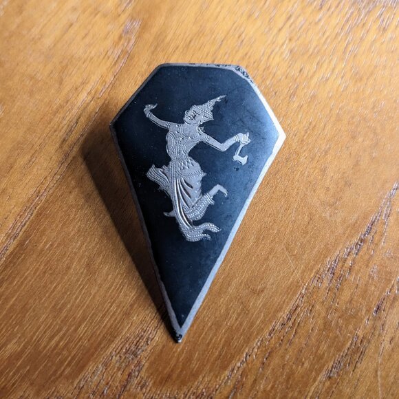 Vintage SIAM STERLING Silver Niello DRESS MONEY CLIP | Thai Apsara Dancer - Picture 3 of 7